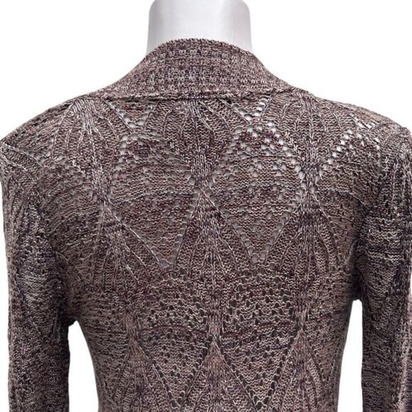 Liv Pullover Sweater Women's Medium Brown Heather Pointelle Knit V-neck - Picture 7 of 11